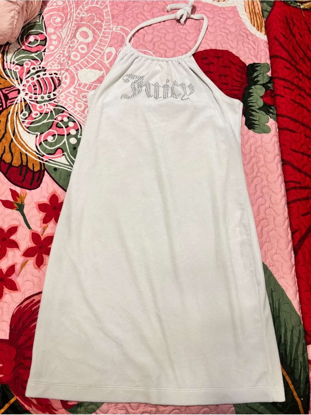Juicy Couture White Rhinestone Halter Chemise Dress